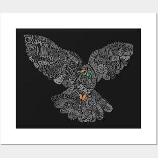 Typographic Peace Dove (black) Posters and Art